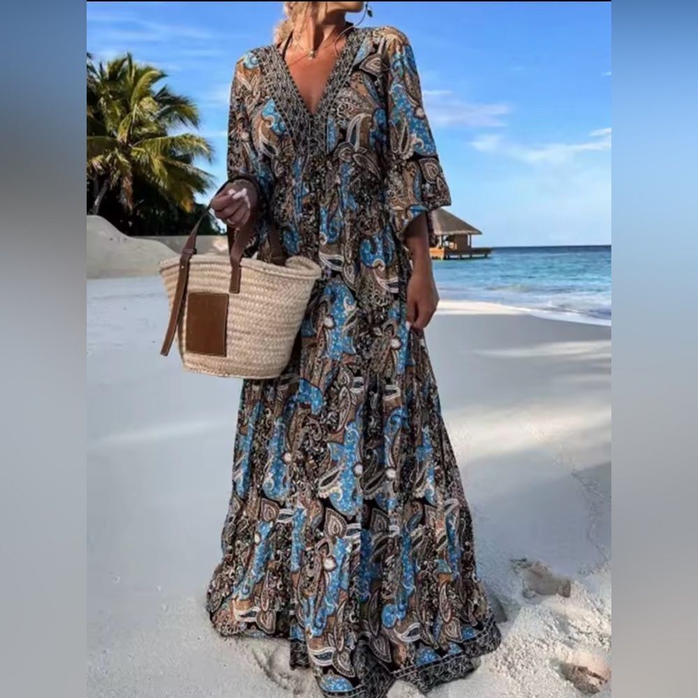 Zury Paisley Print silk/ viscose Maxi Dress, S-M
